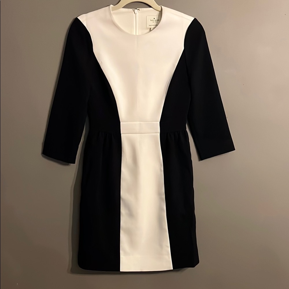 Kate Spade Tillie Black and White Sheath Dress 3/4 Sleeve